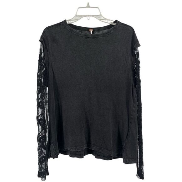 Free People Black Billy Jean Twofer Top Small – Embroidered Lace Sleeves - Picture 3 of 15